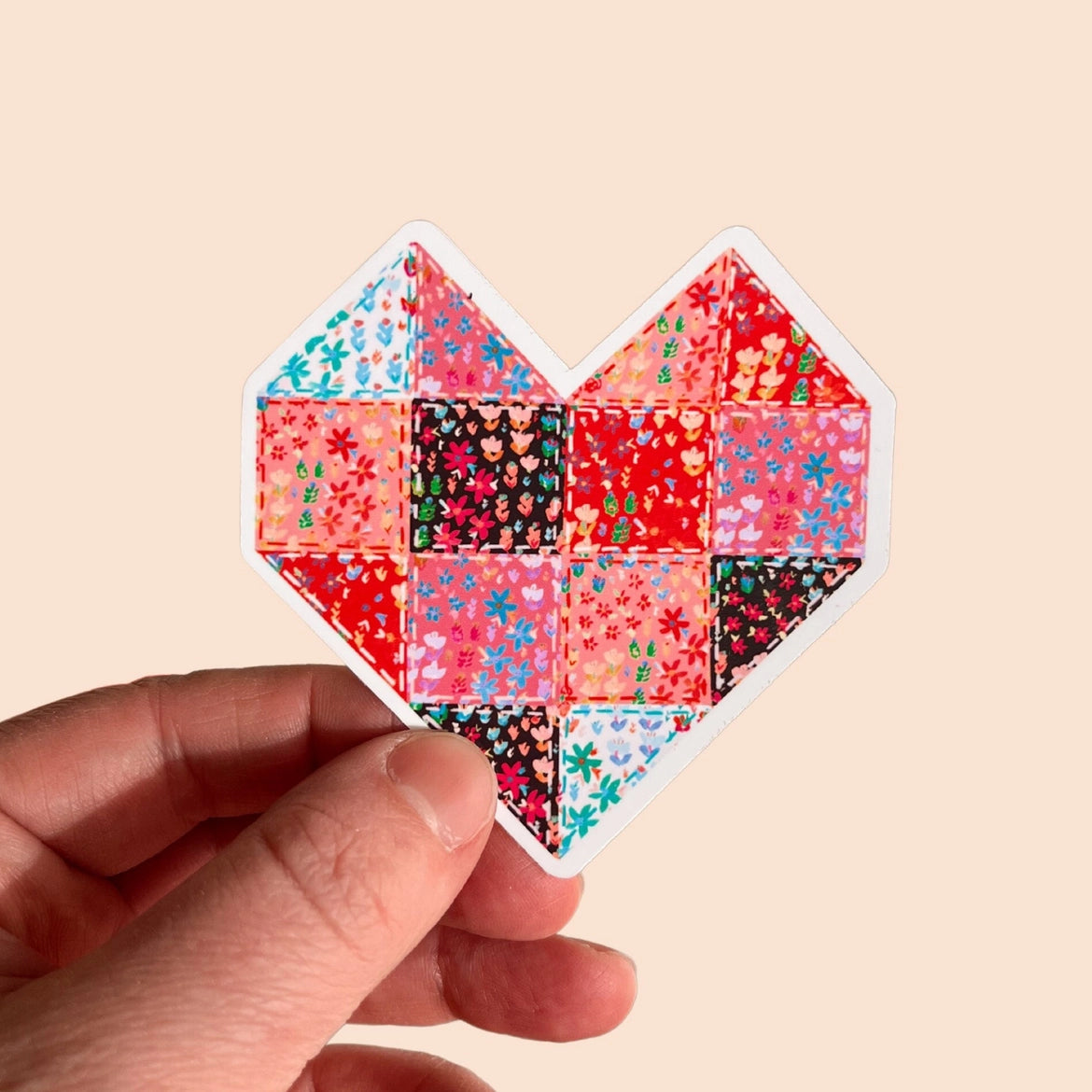 Red Quilt Heart Vinyl Sticker