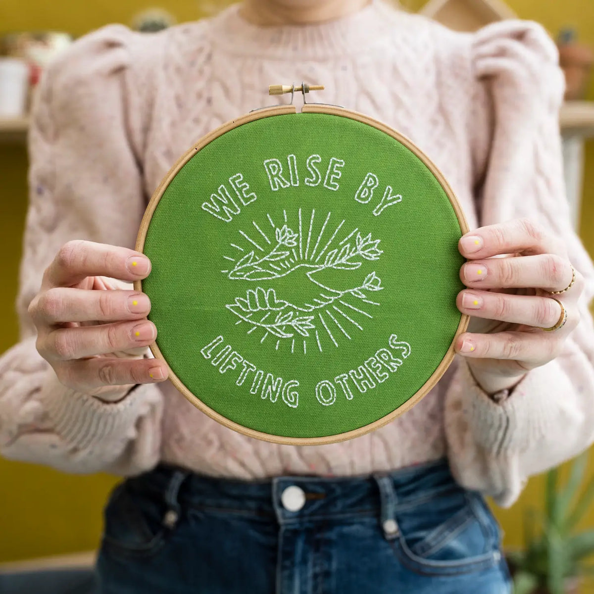 We Rise By Lifting Others Embroidery Kit in Green