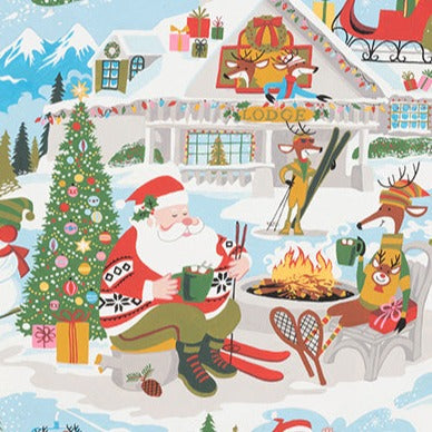 Santa At Yuletide Lodge in Sky Blue | Christmas Time | Alexander Henry Fabrics, Inc.