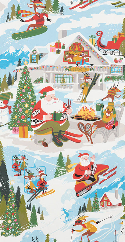 Santa At Yuletide Lodge in Sky Blue | Christmas Time | Alexander Henry Fabrics, Inc.