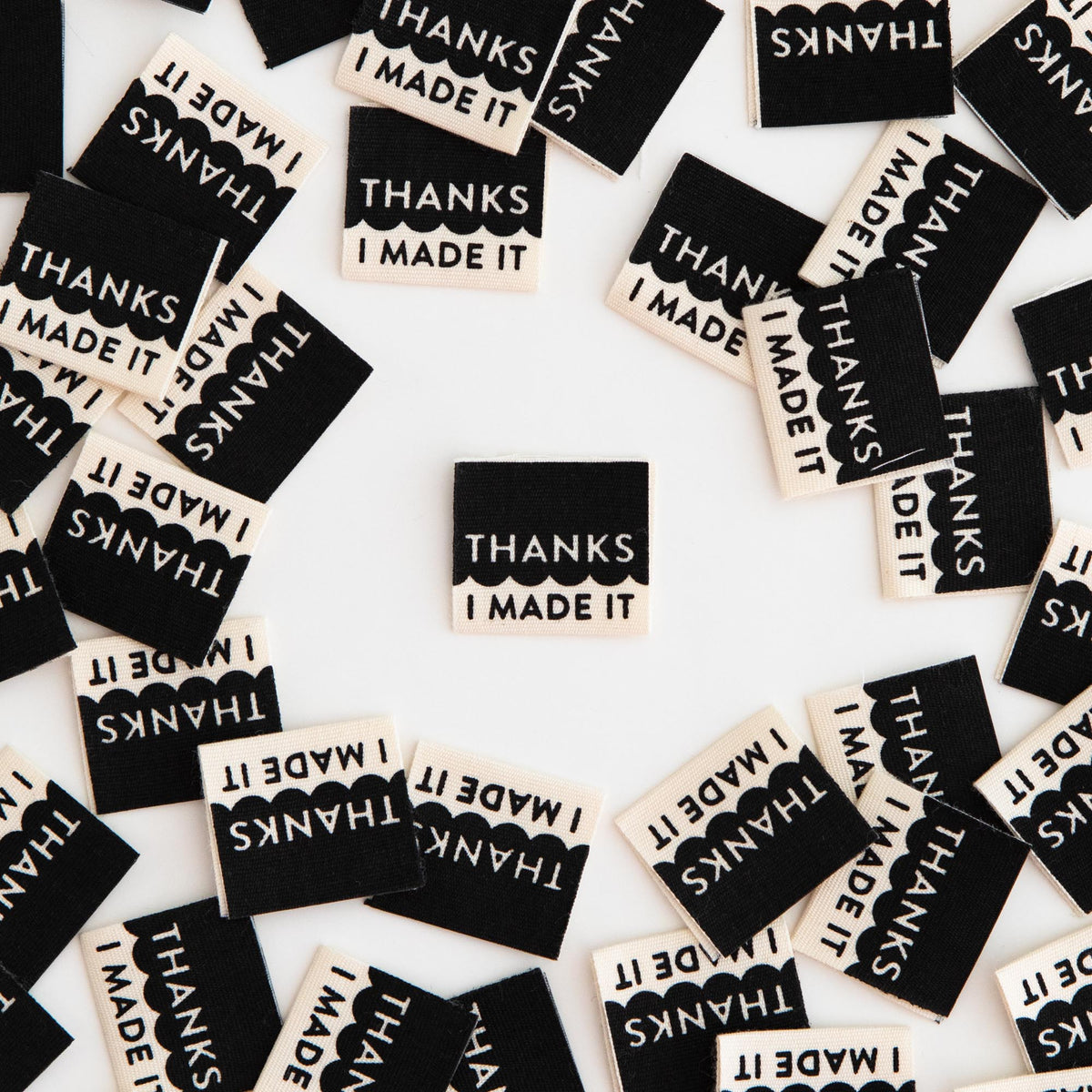 Black &quot;Thanks I Made It&quot; Organic Sew-in Labels | Sarah Hearts
